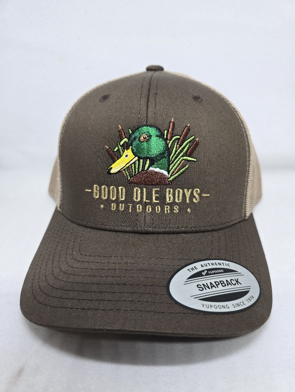 Good Ole Boys Outdoors Mallard Duck Snapback Hat Yupoong Mesh Trucker Cap Brown